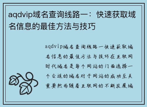 aqdvip域名查询线路一：快速获取域名信息的最佳方法与技巧